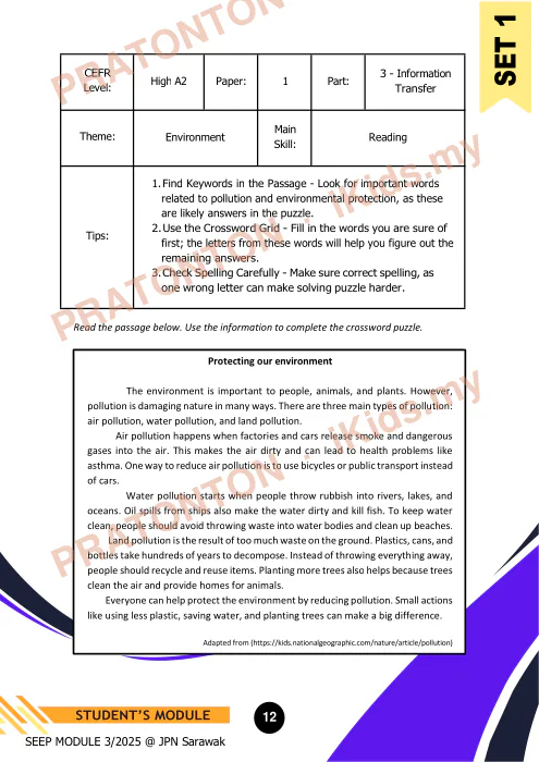 Pratonton muka 15 lembaran Modul Bahasa Inggeris 9 — Bahasa Inggeris Tahun 3
