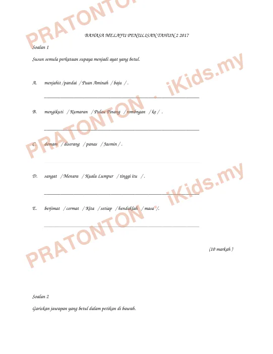 Pratonton muka 1 lembaran Kertas Soalan Bahasa Melayu 23 — Bahasa Melayu Tahun 2