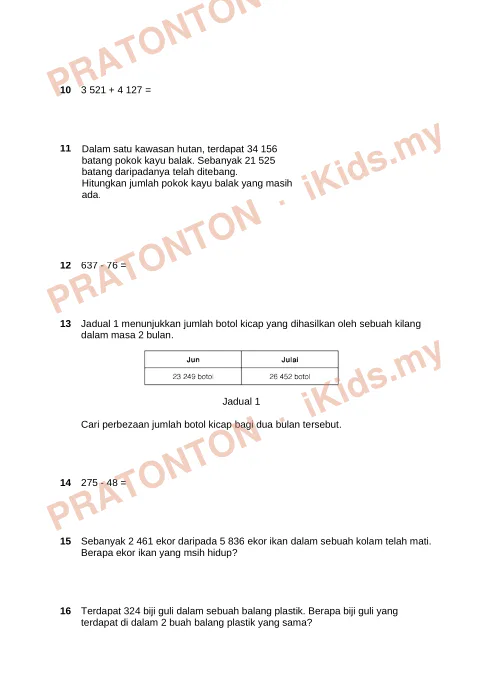 Pratonton muka 2 lembaran 1 Nilai tempat bagi nombor yang bergaris dalam nombor 34 075 ialah — Matematik Tahun 4