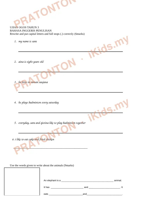 Pratonton muka 1 lembaran Kertas Soalan Bahasa Inggeris 16 — Bahasa Inggeris Tahun 3