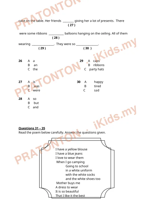 Pratonton muka 7 lembaran Lembaran Kerja Bahasa Inggeris 10 — Bahasa Inggeris Tahun 3