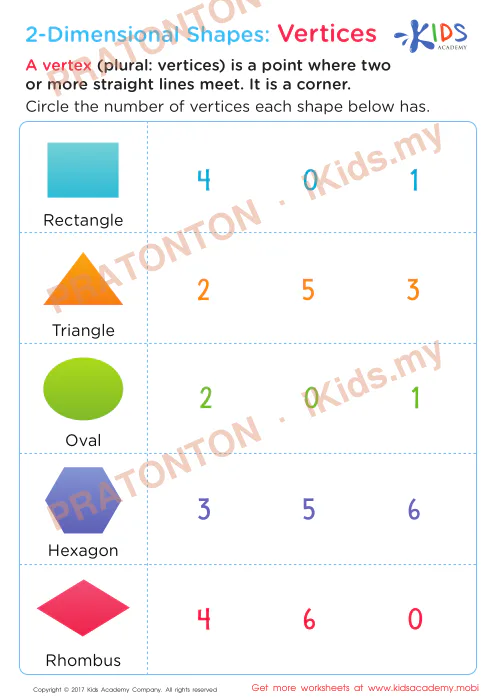 Pratonton muka 1 lembaran 2-Dimensional Shapes: Vertices — Matematik Tahun 1