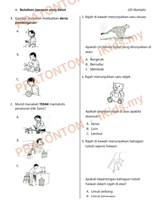 Pratonton muka 1 lembaran (20 Markah) — Sains Tahun 1