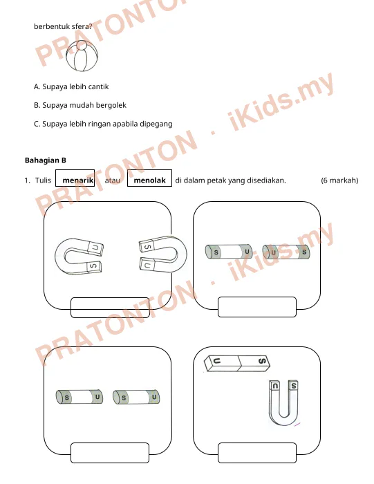 Pratonton muka 5 lembaran (20 Markah) — Sains Tahun 1