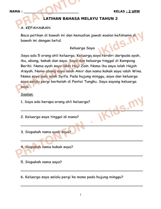 Pratonton muka 1 lembaran Latihan Bahasa Melayu 3 — Bahasa Melayu Tahun 2