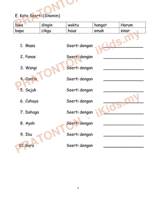 Pratonton muka 4 lembaran Latihan Bahasa Melayu 3 — Bahasa Melayu Tahun 2