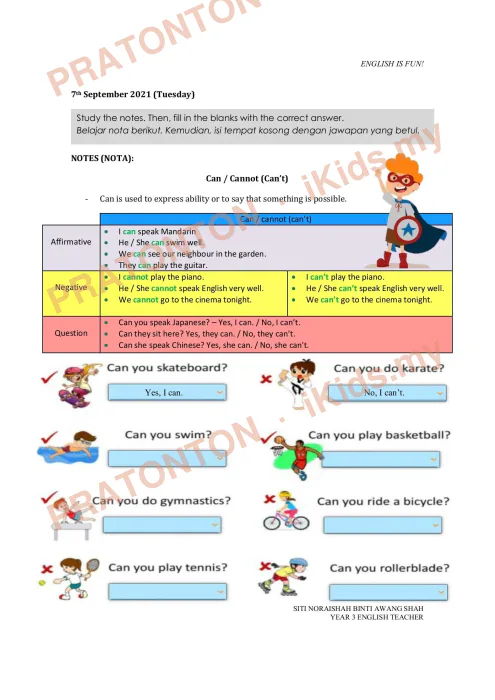 Pratonton muka 4 lembaran Modul Bahasa Inggeris 14 — Bahasa Inggeris Tahun 3