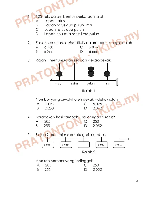 Pratonton muka 1 lembaran Kertas Soalan Matematik 6 — Matematik Tahun 3