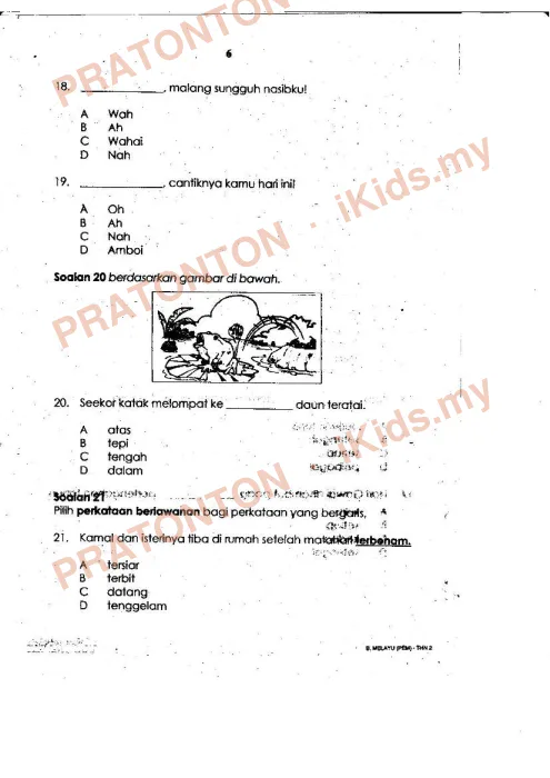 Pratonton muka 6 lembaran Pemahaman Bahasa Melayu 5 — Bahasa Melayu Tahun 2
