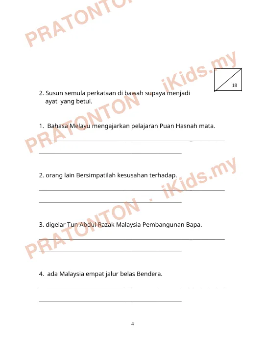 Pratonton muka 4 lembaran Lembaran Kerja Bahasa Melayu 9 — Bahasa Melayu Tahun 2