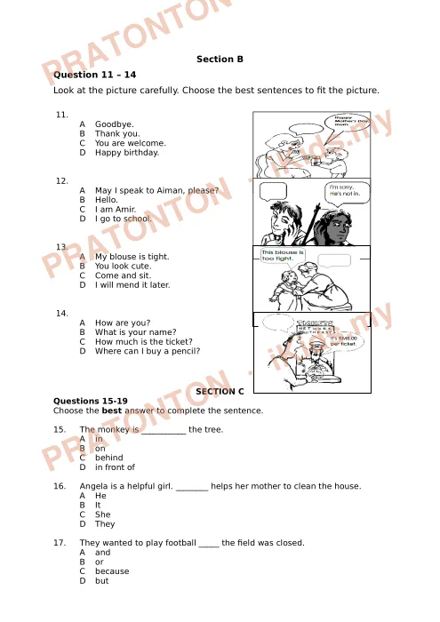 Pratonton muka 4 lembaran Kertas Soalan Bahasa Inggeris 20 — Bahasa Inggeris Tahun 3