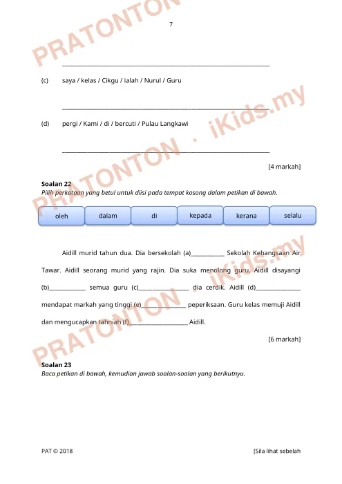Pratonton muka 7 lembaran Kertas Soalan Bahasa Melayu 20 — Bahasa Melayu Tahun 2