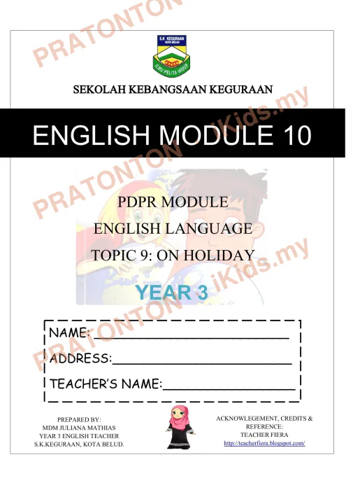 Pratonton muka 1 lembaran Modul Bahasa Inggeris 7 — Bahasa Inggeris Tahun 3