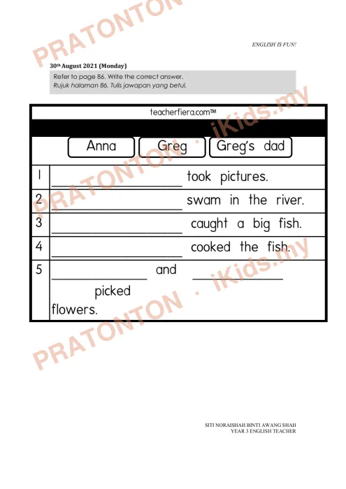Pratonton muka 3 lembaran Modul Bahasa Inggeris 7 — Bahasa Inggeris Tahun 3