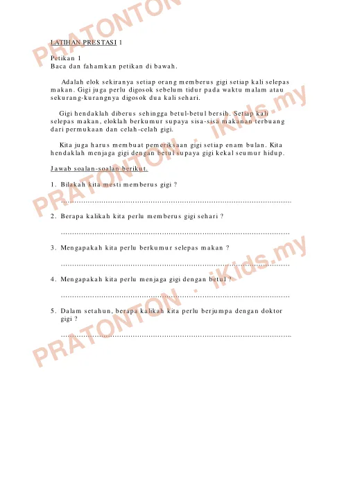 Pratonton muka 1 lembaran Pemahaman Bahasa Melayu 1 — Bahasa Melayu Tahun 2