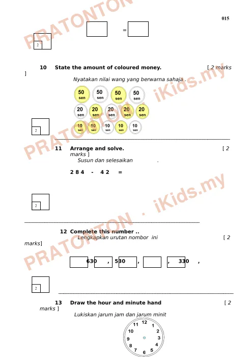 Pratonton muka 4 lembaran Kertas Soalan Matematik 3 — Matematik Tahun 3