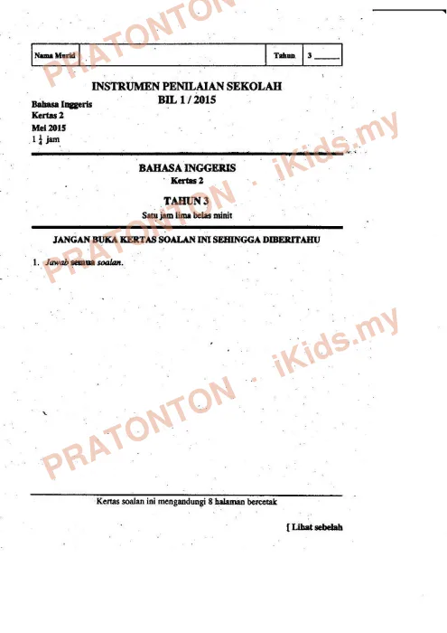 Pratonton muka 1 lembaran Kertas Soalan Bahasa Inggeris 18 — Bahasa Inggeris Tahun 3