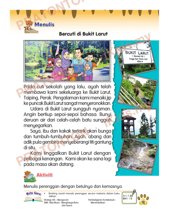 Pratonton muka 3 lembaran Pemahaman Bahasa Melayu 12 — Bahasa Melayu Tahun 2