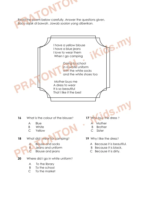Pratonton muka 4 lembaran Kertas Soalan Bahasa Inggeris 21 — Bahasa Inggeris Tahun 3