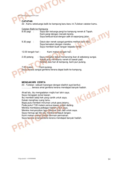 Pratonton muka 14 lembaran 60 Contoh Karangan Menggunakan 10 Ayat Mudah — Bahasa Melayu Tahun 6