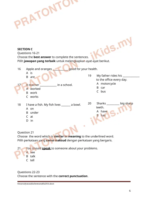 Pratonton muka 6 lembaran Kertas Soalan Bahasa Inggeris 35 — Bahasa Inggeris Tahun 3