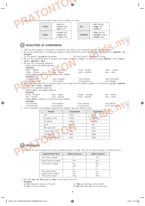 Pratonton muka 2 lembaran Nota Bahasa Inggeris 2 — Bahasa Inggeris Tahun 3