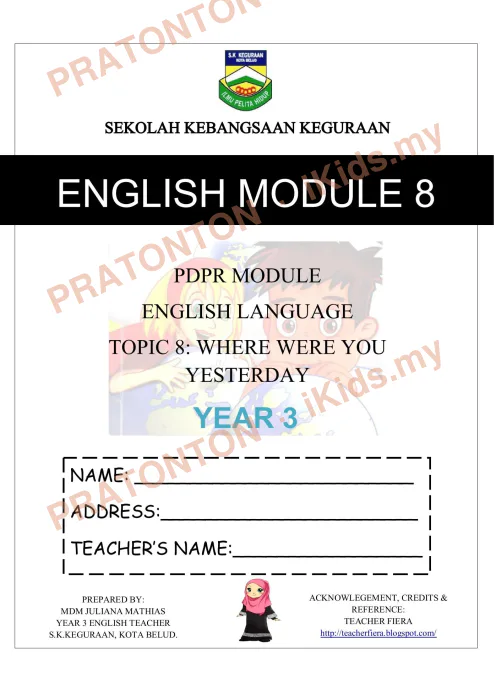 Pratonton muka 1 lembaran Modul Bahasa Inggeris 4 — Bahasa Inggeris Tahun 3