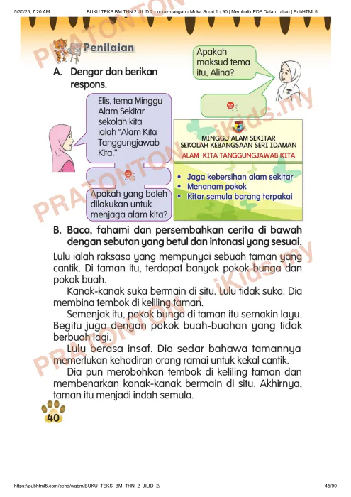 Pratonton muka 45 lembaran Buku Teks Bahasa Melayu 3 — Bahasa Melayu Tahun 2