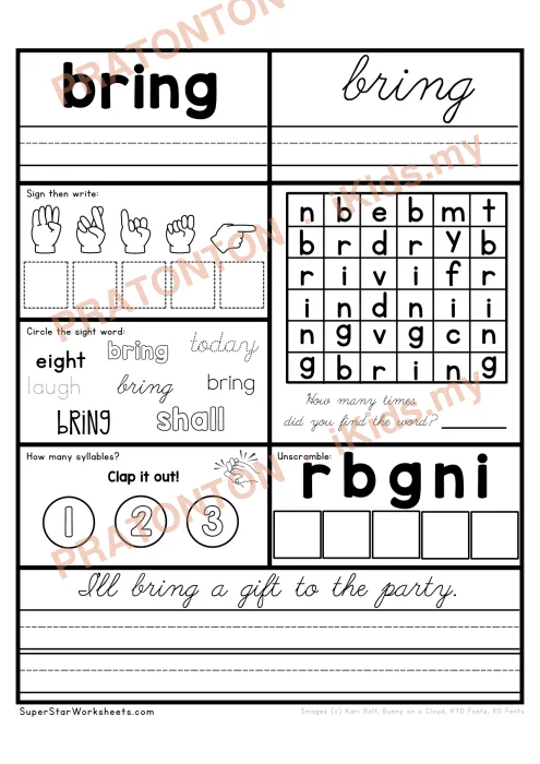 Pratonton muka 1 lembaran Latihan Bahasa Inggeris 6 — Bahasa Inggeris Tahun 3