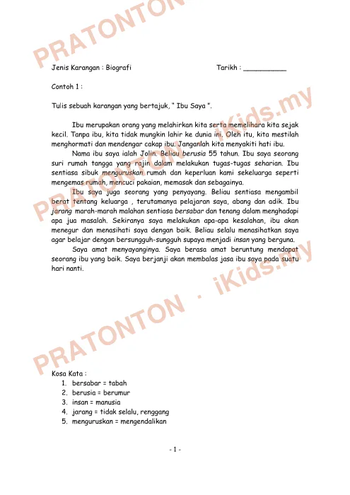 Pratonton muka 1 lembaran 74 Contoh Latihan Karangan Sekolah Rendah — Bahasa Melayu Tahun 6