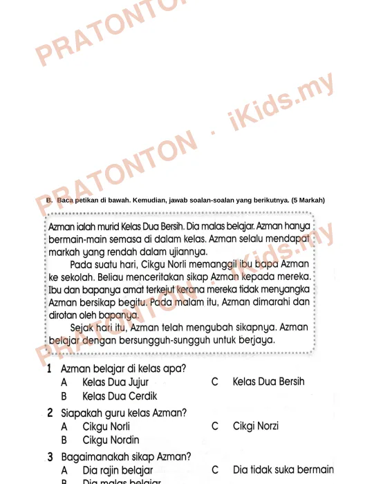 Pratonton muka 4 lembaran Kertas Soalan Bahasa Melayu 7 — Bahasa Melayu Tahun 2