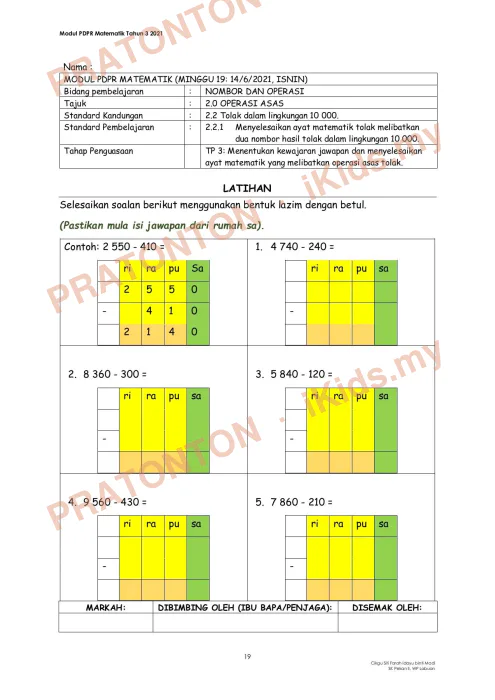 Pratonton muka 19 lembaran Modul Matematik 2 — Matematik Tahun 3