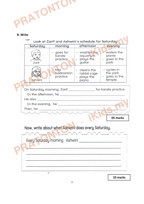 Pratonton muka 2 lembaran Kertas Soalan Bahasa Inggeris 1 — Bahasa Inggeris Tahun 3
