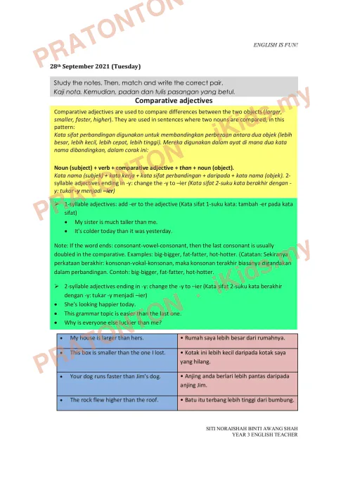 Pratonton muka 4 lembaran Modul Bahasa Inggeris 24 — Bahasa Inggeris Tahun 3