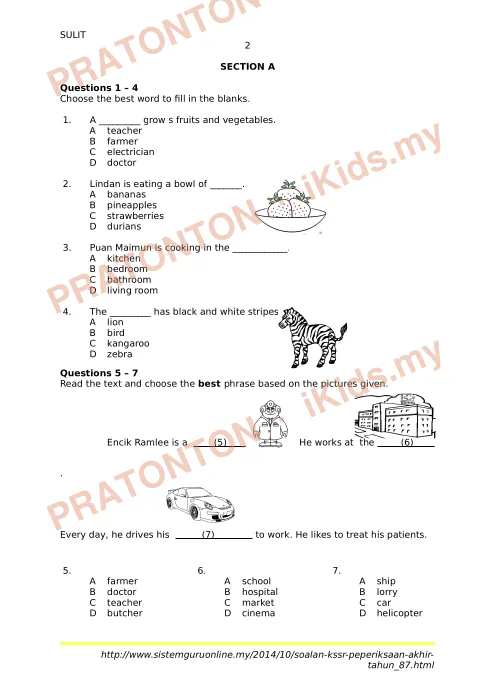 Pratonton muka 1 lembaran Kertas Soalan Bahasa Inggeris 15 — Bahasa Inggeris Tahun 3