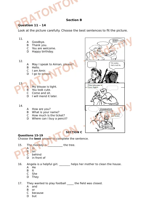Pratonton muka 4 lembaran Kertas Soalan Bahasa Inggeris 15 — Bahasa Inggeris Tahun 3