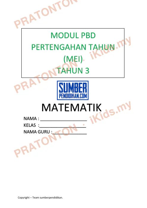 Pratonton muka 1 lembaran Modul Matematik 10 — Matematik Tahun 3