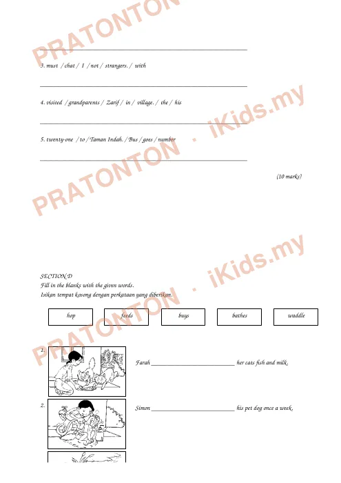 Pratonton muka 3 lembaran Lembaran Kerja Bahasa Inggeris 3 — Bahasa Inggeris Tahun 3