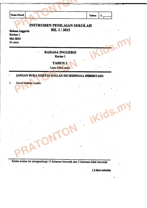 Pratonton muka 1 lembaran Kertas Soalan Bahasa Inggeris 25 — Bahasa Inggeris Tahun 3