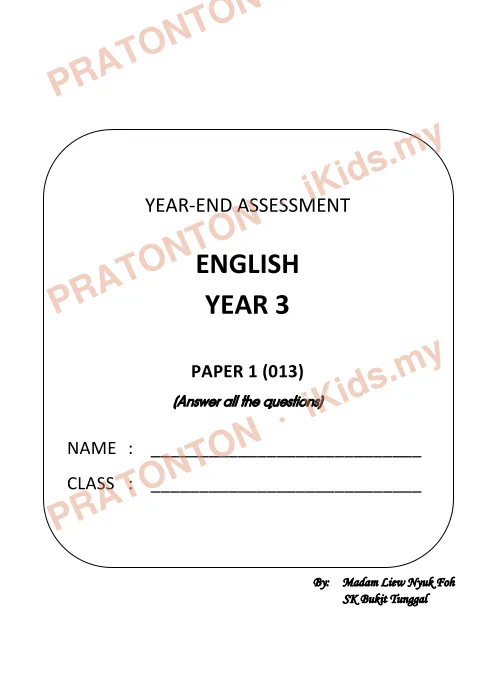 Pratonton muka 1 lembaran Kertas Soalan Bahasa Inggeris 14 — Bahasa Inggeris Tahun 3
