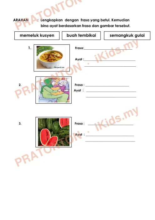 Pratonton muka 1 lembaran Penulisan Bahasa Melayu 1 — Bahasa Melayu Tahun 2
