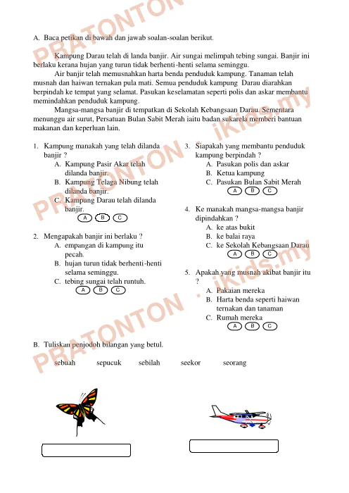 Pratonton muka 1 lembaran Pemahaman Bahasa Melayu 13 — Bahasa Melayu Tahun 2