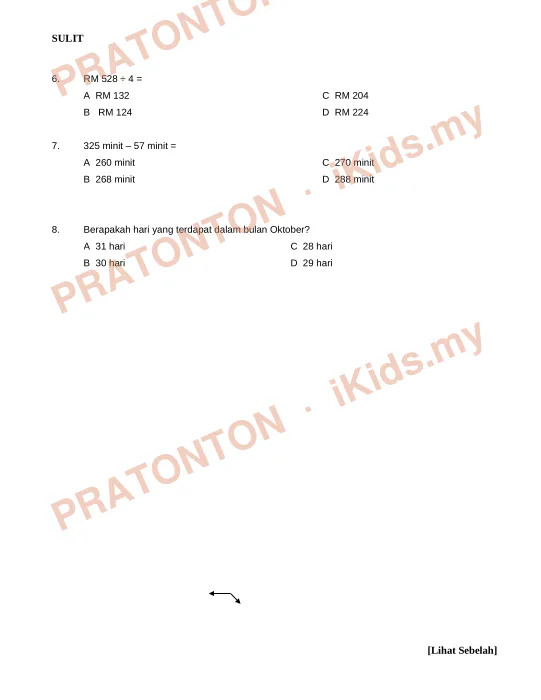 Pratonton muka 7 lembaran Kertas Soalan Matematik 13 — Matematik Tahun 3