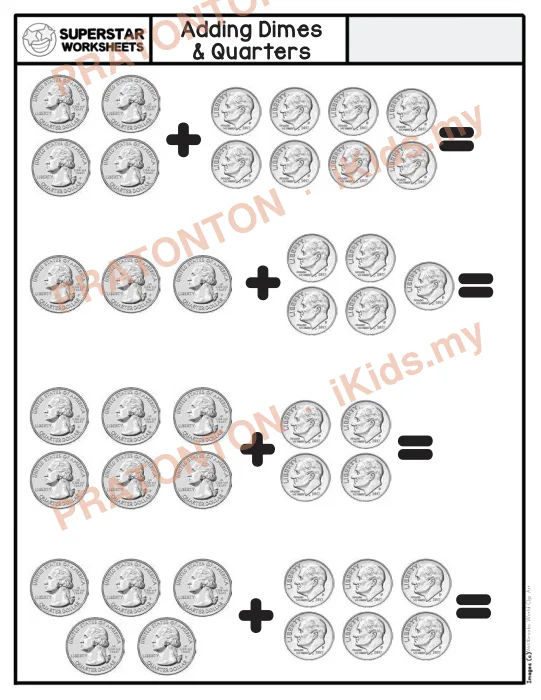 Pratonton muka 1 lembaran Adding Dimes — Matematik Tahun 1