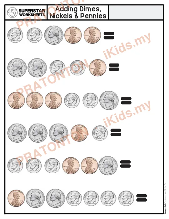 Pratonton muka 1 lembaran Adding Dimes, — Matematik Tahun 1