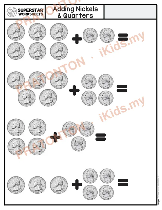 Pratonton muka 1 lembaran Adding Nickels — Matematik Tahun 1