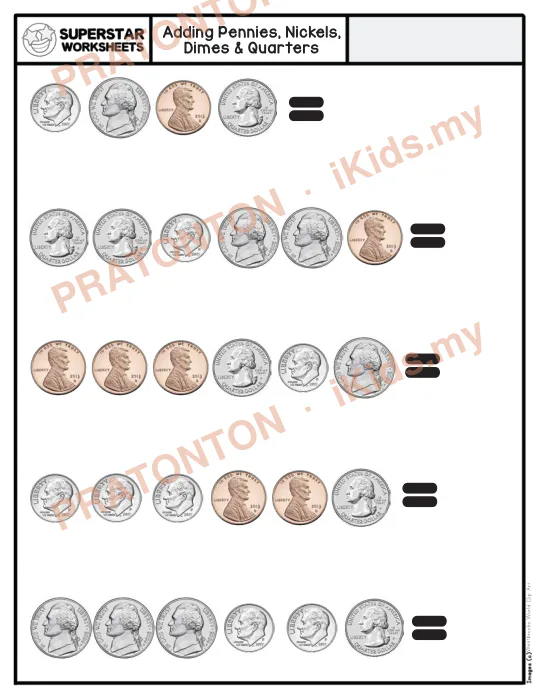 Pratonton muka 1 lembaran Adding Pennies, Nickels, — Matematik Tahun 1