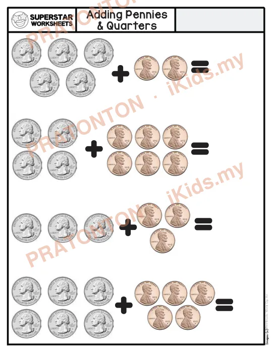 Pratonton muka 1 lembaran Adding Pennies — Matematik Tahun 1