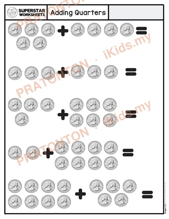 Pratonton muka 1 lembaran Adding Quarters — Matematik Tahun 1
