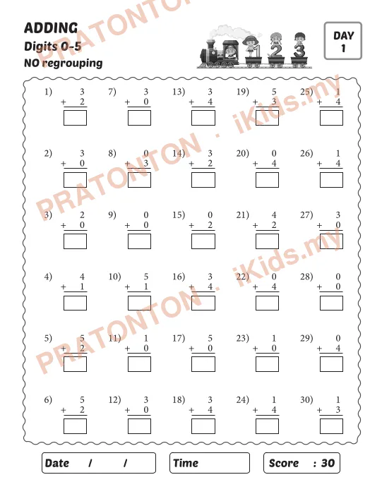 Pratonton muka 1 lembaran ADDING — Matematik Tahun 1